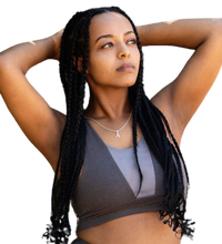 Hemp gray sports bra with mesh front